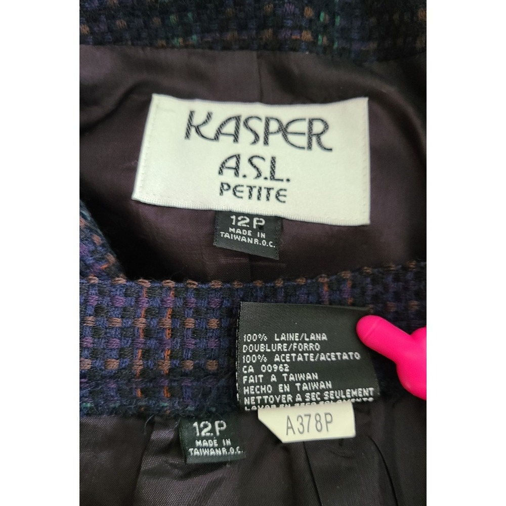Kasper ASL Tweed Navy Skirt Suit Set 12 Petite Wool Vtg Career Dark Academia - Picture 8 of 12